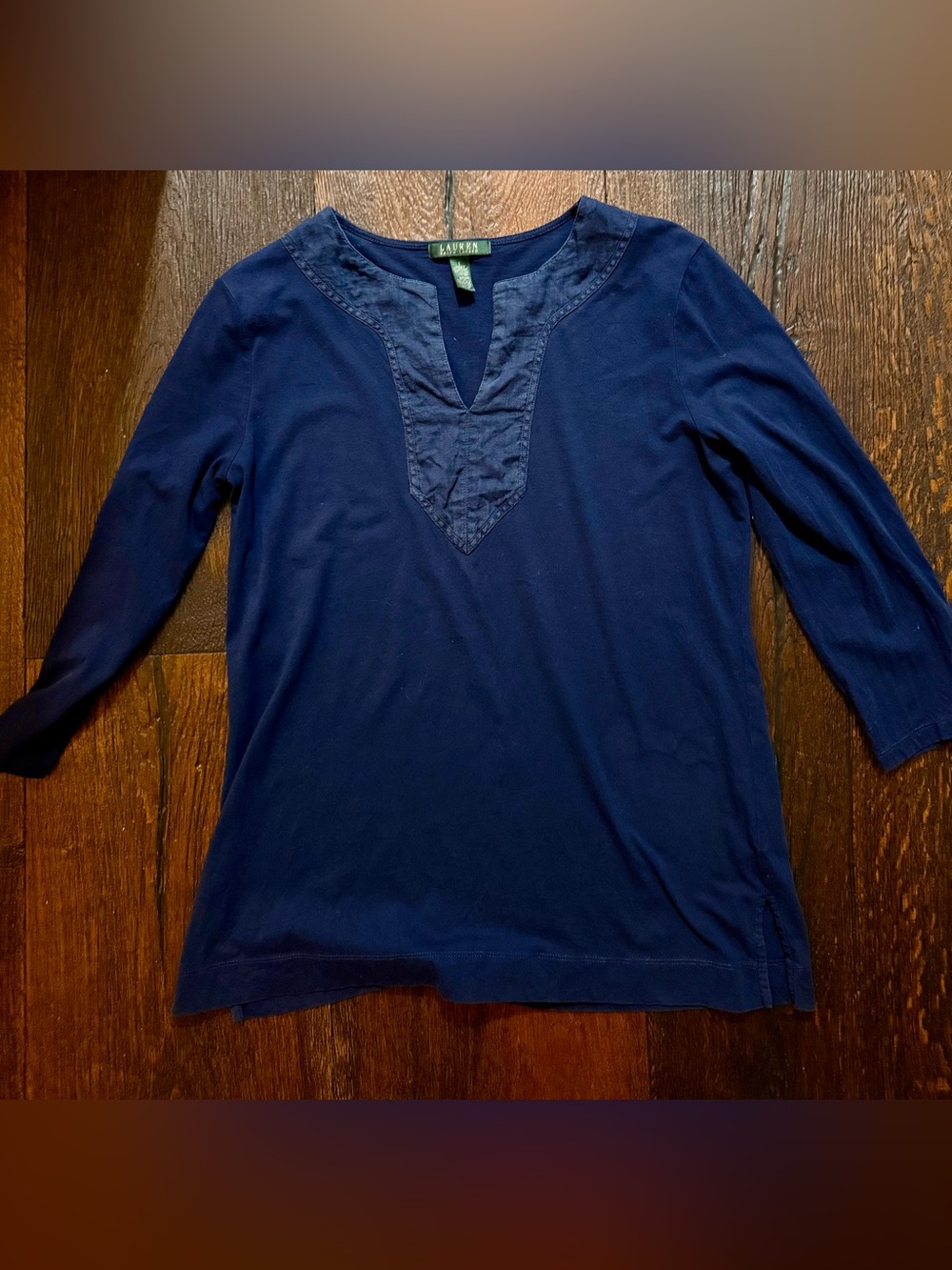 Ralph Lauren Navy Long Sleeve Split V-Neck Top